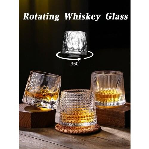 Creative 360° Rotating Whiskey Glass Transparent Red Wine Cocktail Beer Cup Tumbler Release Stress Cup Home Kitchen Bar Cup Ware