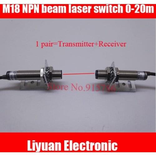 M18 NPN beam laser switch / DC10-30V visible red beam laser sensor / laser photoelectric switches 0-20 m