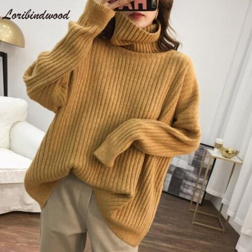 Loribindwood Autumn and Winter Loose Lazy Style Tops, Womens Long-sleeved Sweaters, High-necked Knitted Bottoming Shirts Tide