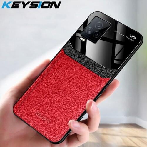 KEYSION Fashion Case for IQOO 7 5 5 Pro U3 Z1X Leather Glass Shockproof Phone Back Cover for VIVO Y20 Y20S Y12S V20 SE X60 Pro