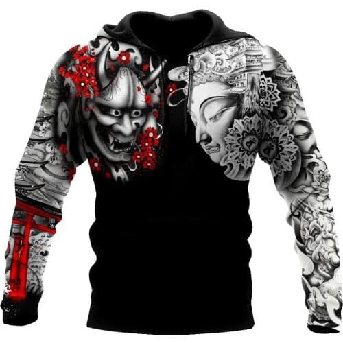 Buddhism and Oni Mask Tattoo 3D Printed Autumn Men Hoodies Unisex Casual Pullover Zip Hoodie Streetwear sudadera hombre DW0512