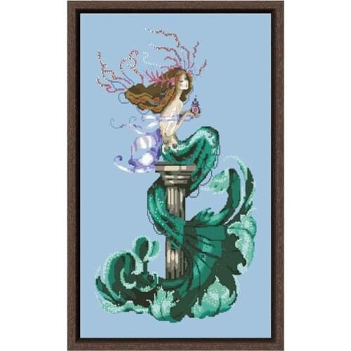 Chasing dreams mermaid cross stitch kit aida fabric 18ct 14ct 11ct skyblue canvas cotton thread beads embroidery craft set