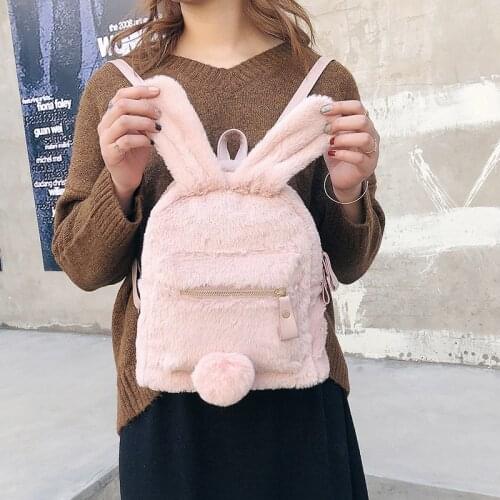 2020 new plush rabbit ears backpack pink super cute soft girl student school bag female backpack Bag for girls