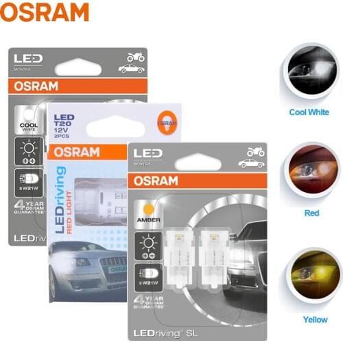 OSRAM LEDriving T20 Retrofit W21W 7706CW 7705R 7706YE Red Amber White Car Turn Signal Light Fog Lamps Reverse Bulbs (2 Pieces)