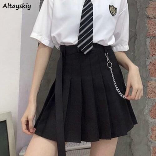 Pleated Skirts Women Solid Japanese Style Chic Trendy Popular Leisure Preppy All-match Harajuku Gothic Teen Girl College Summer