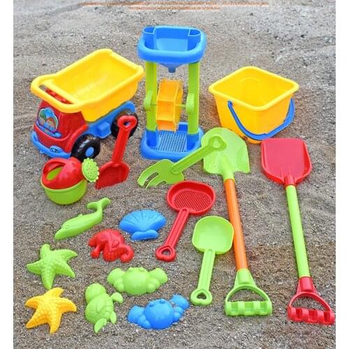 Beach Toys for Sand 15pcs Kit Baby Summer Bucket Digging Sand Shovel Sandpit Sandglass Sandbox Tool Molds Children Outdoor Toys