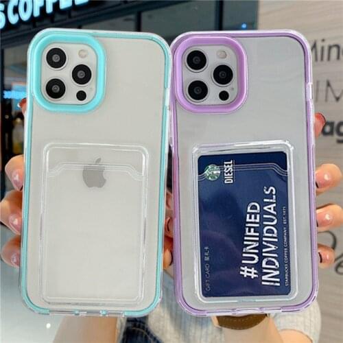 Clear Card Bag Soft TPU Phone Case For iPhone 12 11 Pro Max X XR XS Max 7 8 Plus 12 Mini SE2020 Shockproof Bumper Back Cover