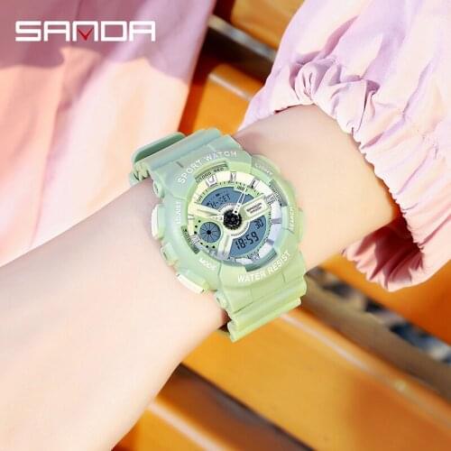 SANDA 2021 Top Brand Stylish Electronic Women Watch Multifunctional Practical Dual Display Digital Wristwatch for Girls Gifts