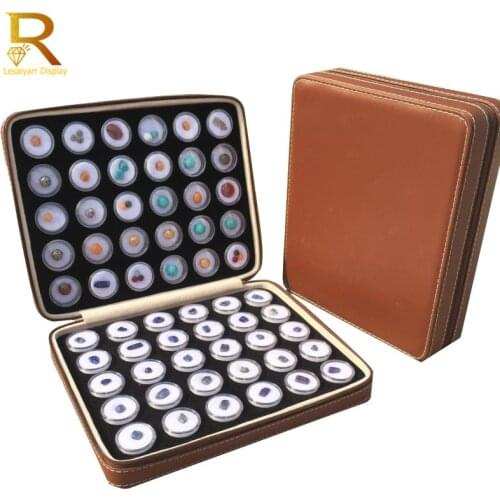 Fine PU Diamond Carry Box Case 60Pcs Round Stone Box Trade Fair Gemstone Exhibition Storage Organizer Display Carry Box