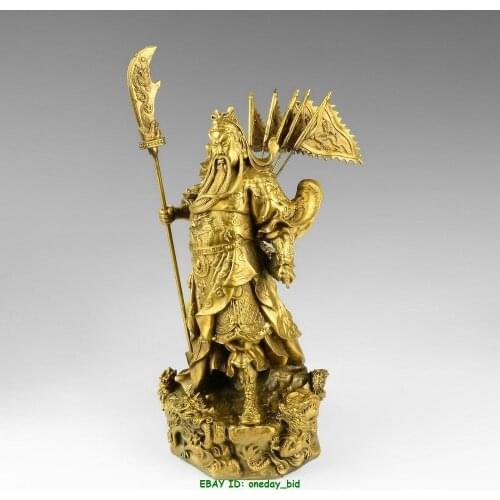 Chinese bronze brass Nine Dragon Warrior Guan Gong/ Yu Statue Figure10"H Yellow copper tools wedding Decoration Brass Bronze