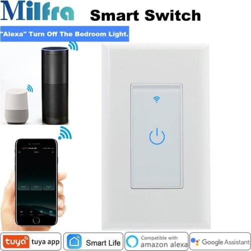 Milfra Wifi Smart Light Switch Neutral Wire Required Voice Touch Control US Wall Switch for Assistant Alexa Tuya Smart Life App
