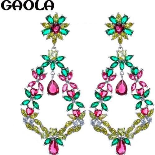 Vintage Accessories Shinning Rhinestone Large Earring Exquisite Silver Dangle Earrings Party Gift Hot Sale GLE4606