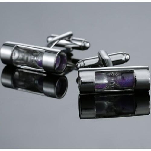 High quality purple hourglass Cufflinks new fashion jewelry fashion shirt time Cufflinks mens Wedding Suit button pin gift