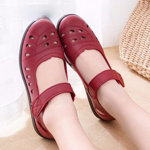 2021 Summer Ballet Flats Shoes Woman Hollow Leather Mary Jane Casual Shoes ladies Genuine Loafers Shoes Female Sapato Feminino