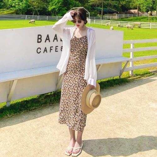 Womens Long Dress Floral Chiffon Sling Maxi Dresses Summer Beach Party Dress