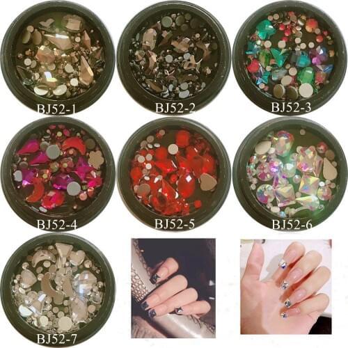 1Jar Nail Art Mix Gem Rhinestone Deco in Jars Metalic Gold and black Red Rainbow Gem Rhinestone Mix BJ52