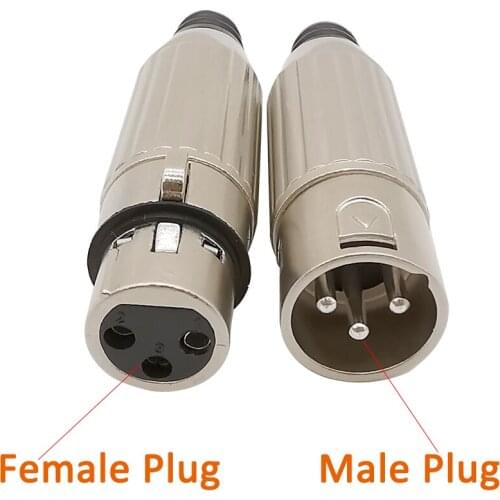 2Pcs/Lot XLR Connectors XLR 3 Pin 3-Core Metal Male & Female Socket Microphone Cable Audio Speaker XLR 3 Pin Plug Jack Connector