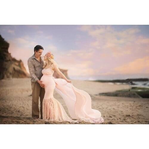 2019 Mermaid Maternity Dresses for Photo Shoot Lace Women Pregnancy Dress Photography Props Sexy Shoulderless Maternity Gown