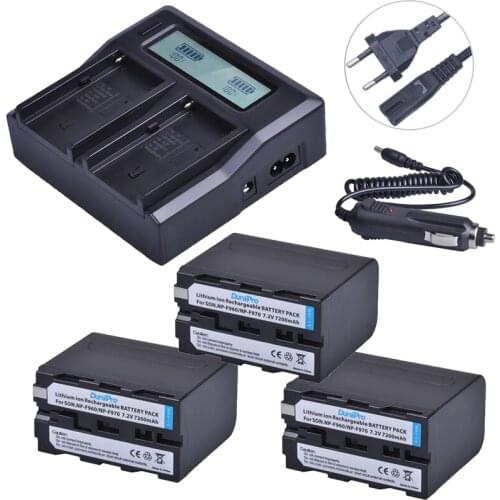 3pc NP-F960 NP-F970 NP F960 F970 7200mAh Rechargeable Battery + LCD Dual Quick Charger for SONY HVR-HD1000 HVR-HD1000E HVR-V1J