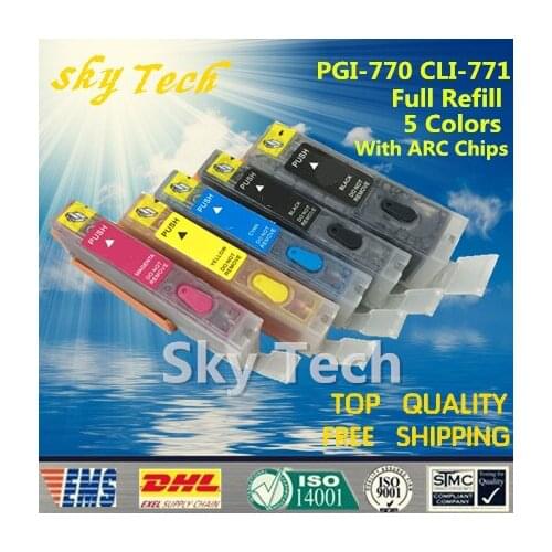 5PK Full ink Refillable Cartridges suit for PGI770 CLI771, Suit for canon PIXMA MG5770 MG6870 MG7770 ,with ARC chips
