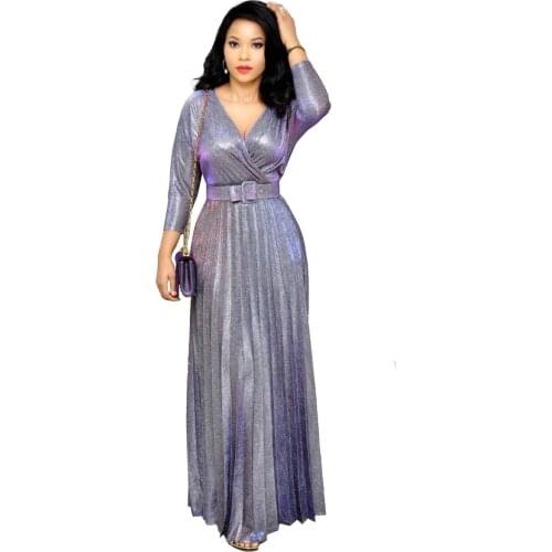 African Dresses For Women Dashiki Long Maxi Dresses Bazin Riche Traditional African Clothing Three Quarter Sleeve Pleated Dress