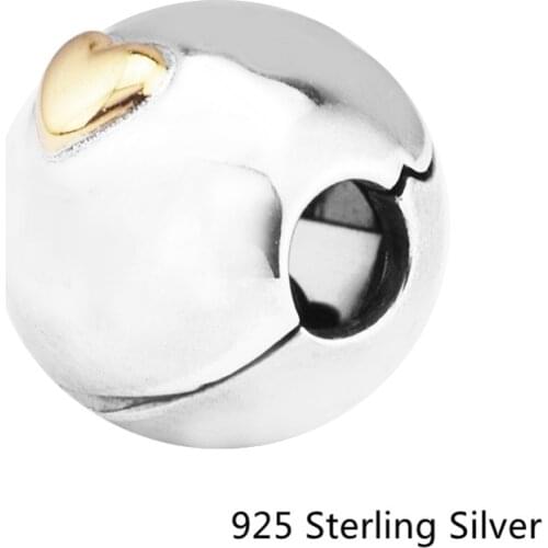 CKK 925 Sterling Silver 14K Gold Insignia Heart Clip Charms Original Beads Jewelry Making Fits For Bracelets