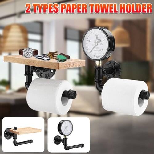 Toilet Paper Roll Holder With Phone Holder Wall Mounted Shelf Rustic Industrial Floating Water Pipe Rack