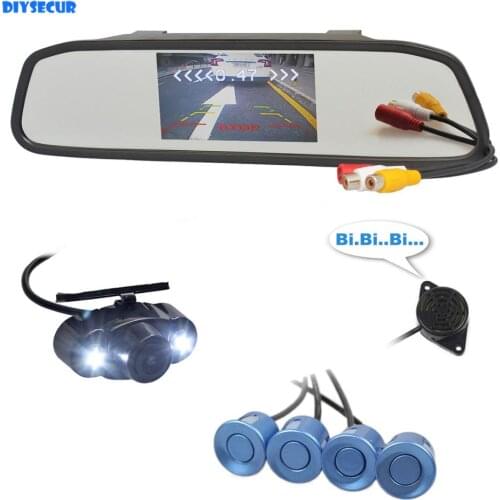 DIYSECUR Video Parking Radar 4.3" Car Mirror Monitor LED Night Vision Rear View Car Camera Parking Assistance System