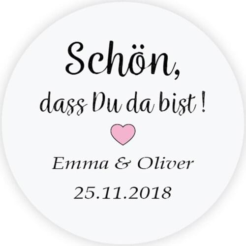 DouxArt 100pcs 40mm Custom Personalized Wedding Stickers - Schon dass du da bist Graduation Party Invitation Label Thanks P119