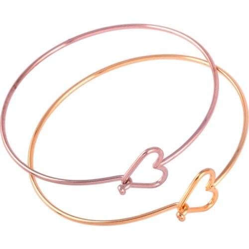 IJB0316 Gold/Rose Gold/Black Small Heart Bangle Women Cuff Bracelet Stainless Steel Adjustable/Expandable Wire Bracelets