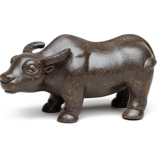 Ceramic buffalo statue Raw ore purple sand tea set buffalo ornaments Home living room bedroom decorations Garden aquarium statue