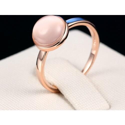 Double Fair Concise Cats Eye Stone Rings Rose Gold Color Semi-precious Stone Brand Jewelry For Women anel aneis joias DFR153