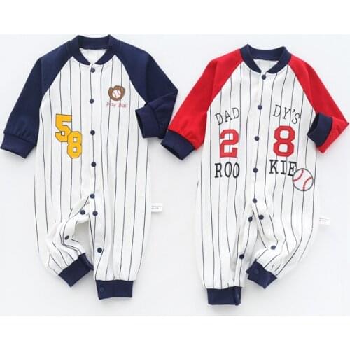 Infant Baby Girl Boy Romper Spring Autumn Long-Sleeve Trousers One-Pieces Cotton Cartoon And Baseball Style Unisex Jumpsuit