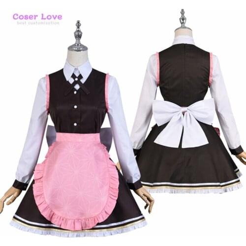 Demon Slayer Kimetsu no Yaiba coffee shop maid Kamado Nezuko Cosplay Costume Halloween Christmas Costume