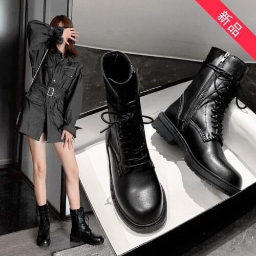 Leather Martin boots childrens 2020 new British style lace-up tube riding boots women handsome motorcycle boots women