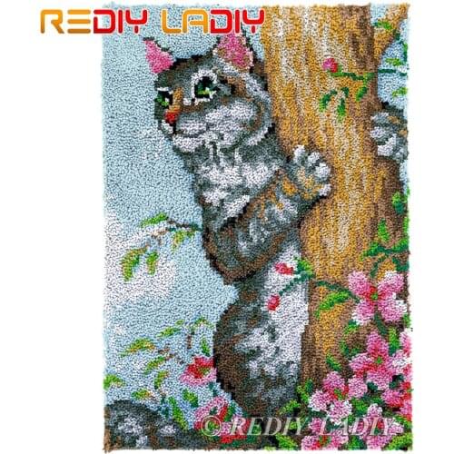 Latch Hook Rug Cat on a Tree Chunky Yarn Tapestry Kits DIY Carpet Rug Knitted Floor Mat Crocheting Cushion Arts & Crafts 58*85cm