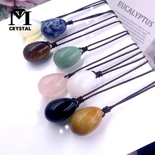 Natural Egg Crystal Pendant Aventurine Rose Quartz Stone Healing Gemstone Divination Spiritual Meditation Jewelry Necklace