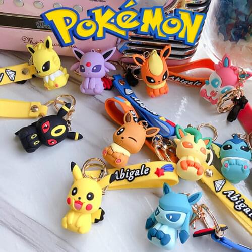 Cartoon Pokemon Dolls Keychain PVC Pikachu Eevee Action Figure Ring TOMY Kawaii Anima Mini Figure Model Kids ChildrenToys Gift