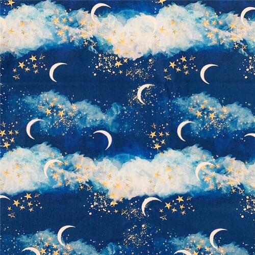 Cartoon Moon Stars Sky Clouds Print 100% Cotton Fabric for Girl Clothes Hometextile Cushion Cover Backpacks Mask Scarf DIY