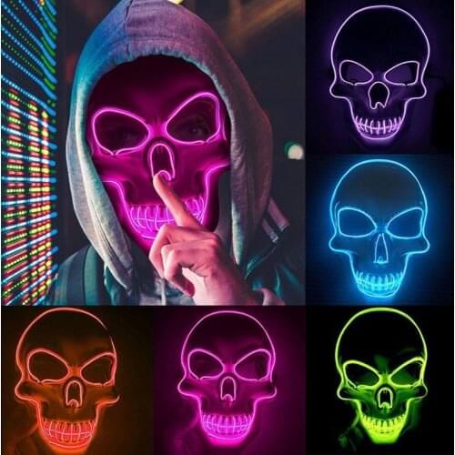 New Party Halloween Mask Skull Mask LED Mask EL-Wire Scary Mask Light Up Cosplay Costume Masks Glow In The Dark Masquerade Masks