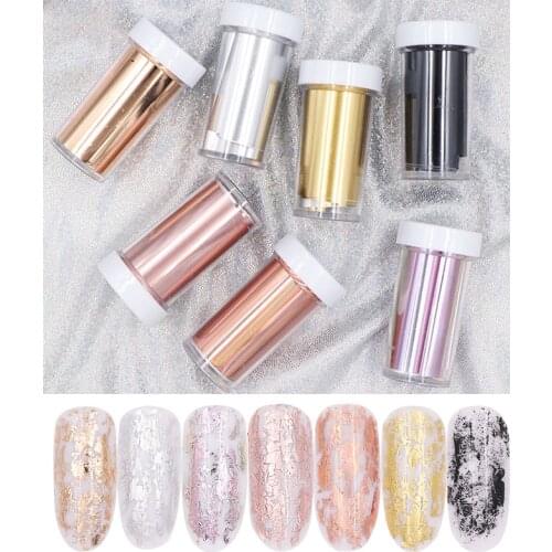 New 7pcs/lot Holographic Rose Gold Silver Nail Art Transfer Foils Laser Starry Sky Nail Stickers DIY Nail Polish Decoration Tips