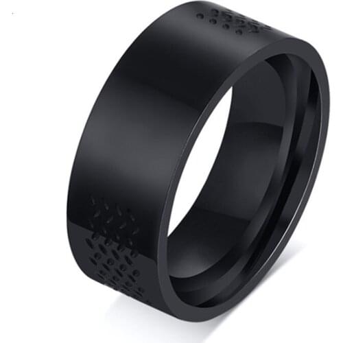 Sandy stainless steel graduation ring with sand surface, simple black mens ring