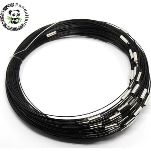 Necklace Loop with Brass Clasp, Made of Steel Wire, Metal, Black, 1mm thick, 17.5"