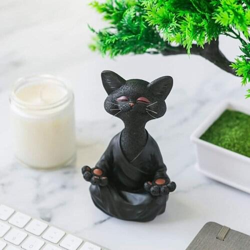Whimsical Black Buddha Cat Figurine Meditation Yoga Collectible Happy Cat Decor Art Sculptures Outdoor Garden Figurine Decorate
