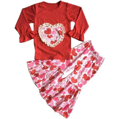 Drop Shopping Hot Sale Cotton Kids Girls Clothing Wholesale Valentine Day Love boutique Outfits Casual Party Girls 2 Pieces Sets