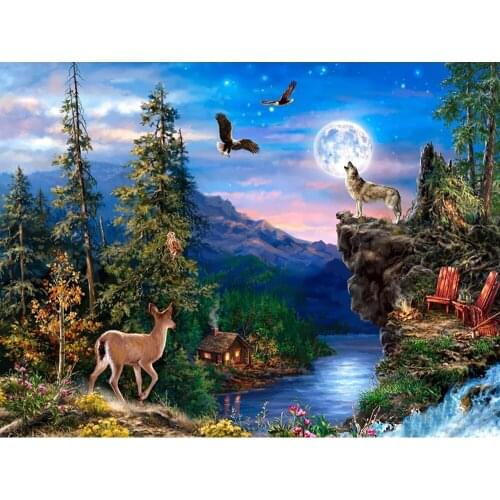 Canvas Size Diamond Painting Mosaic New Moon Landscape Set For Embroidery Cross Animals Owl 5d DIY Picture Of Rhinestones Gift