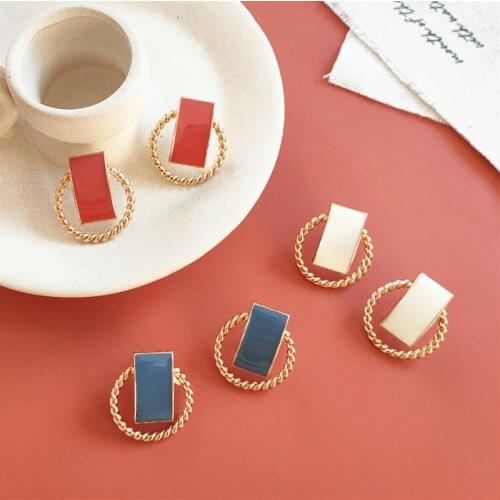 Round Hollow Oiled Twist Metal Gold Stud Earrings Fine white blue Geometry For Women Girl Party Gifts Jewelry Wholesale