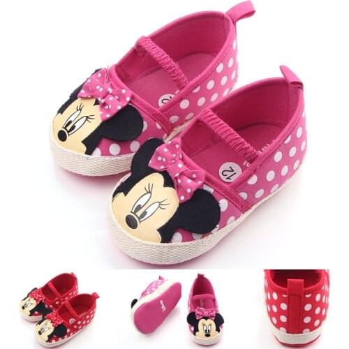 Disney Cute Minnie Baby Girl Shoes Newborn Spring Summer Girl Baby Princess Shoes Bowknot Polka Dot Flower Soft-Soled Crib Shoes