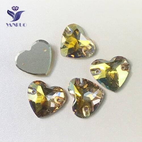 YANRUO 3259 All Sizes Metallic Sunshine Heart Strass Sewn Stones Flat Back Gold Rhinestones Glass Crystals For Decoration