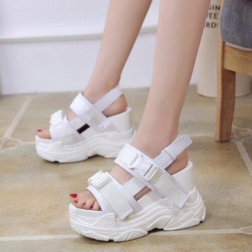 New Arrival 2021 Summer Platform Sandals Women 11.5CM Wedges Thick Bottom Casual Shoes Comfortable White Buckle Sandals Sneakers
